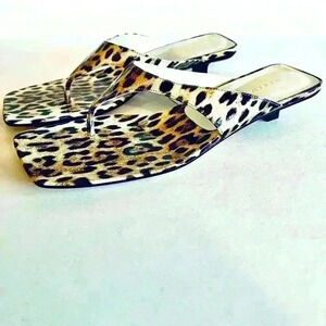 By Far Jack Leopard Patent Leather Thong Sandals